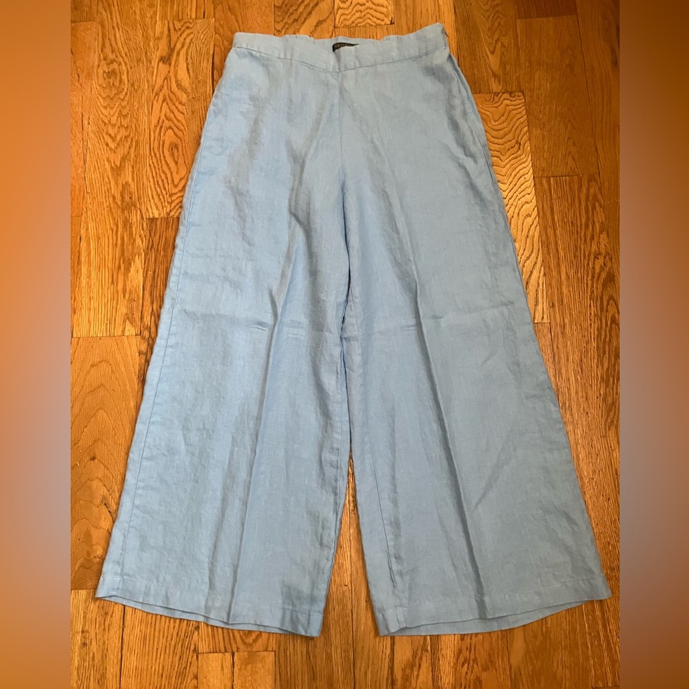 For Cynthia 100% Linen Wide Pants Medium M Women's Light Blue Used Side Zip